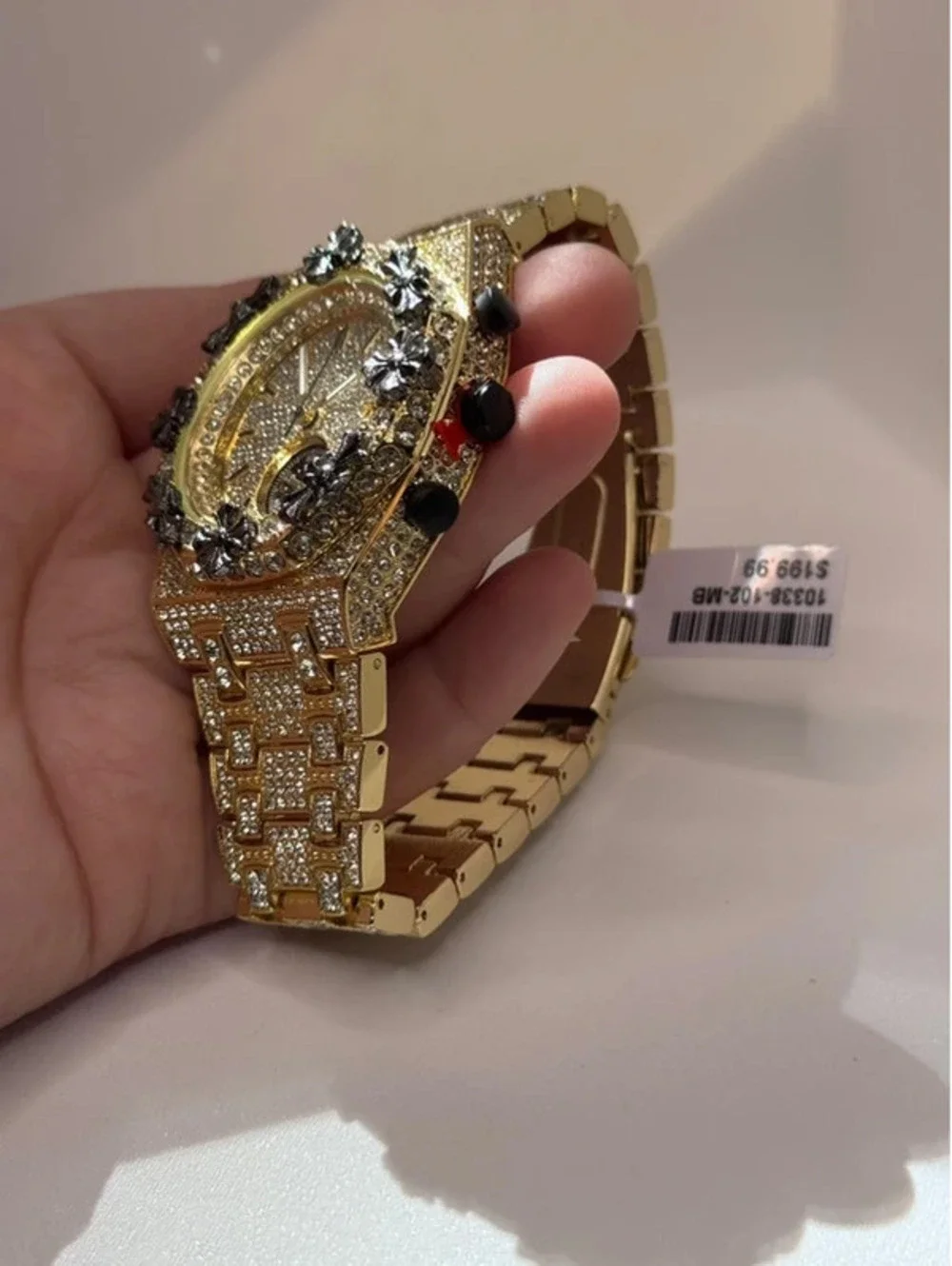 A1 Certified stainless steel wristwatch, gold tone, cz